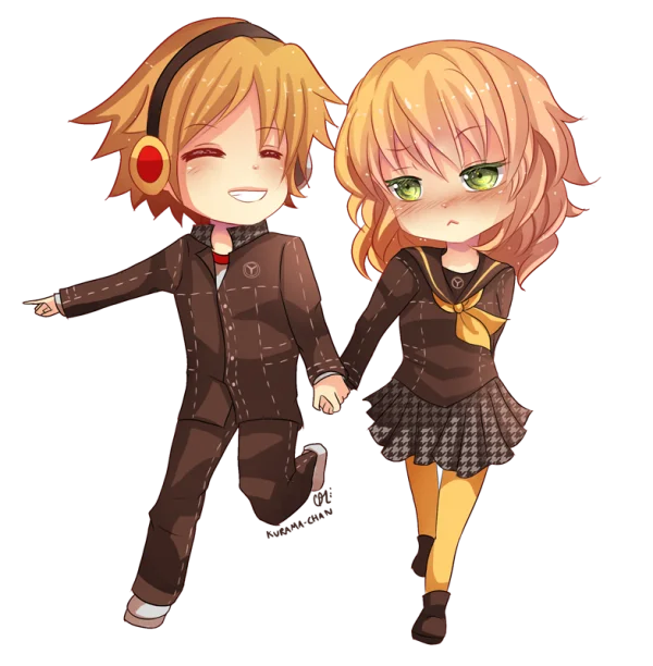 Chibi Anime Couple Holding Hands PNG