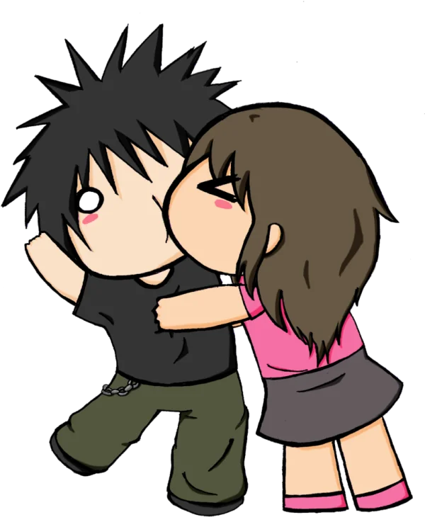Chibi Couple Kiss on Cheek PNG Transparent Background