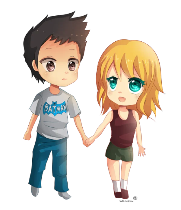 Chibi Anime Couple Holding Hands PNG Transparent Background