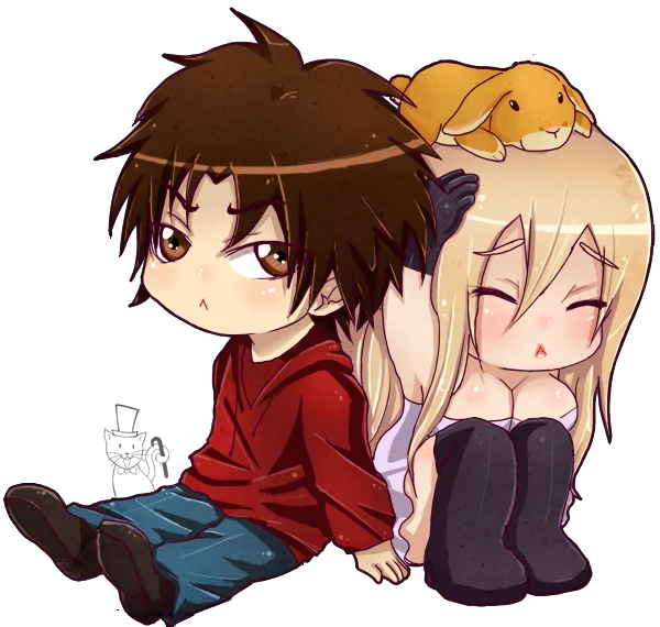 Chibi Anime Couple with Rabbit PNG Transparent Background