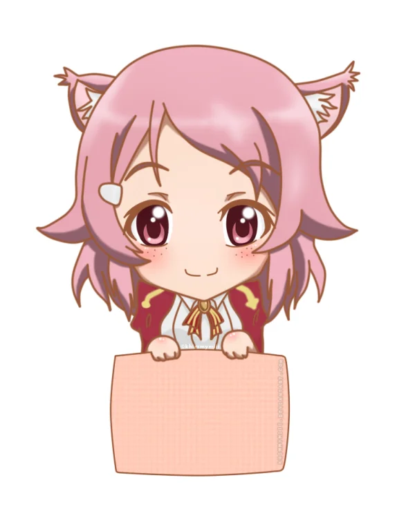 Cute Chibi Anime Girl with Cat Ears Holding Sign PNG Transparent