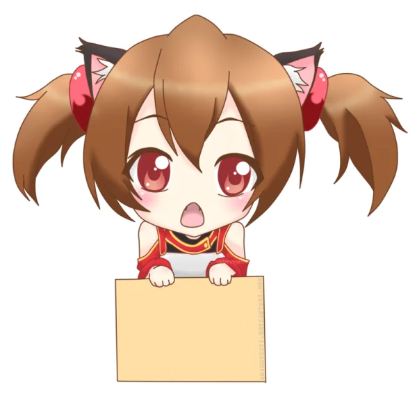 Cute Chibi Anime Girl with Cat Ears Holding Sign PNG