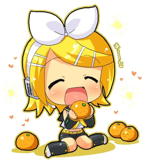 Chibi Rin Kagamine Eating Orange PNG