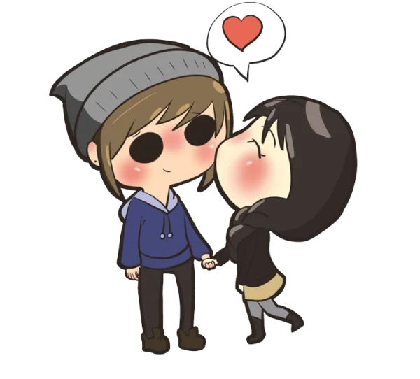 Cute Chibi Couple Kissing PNG Transparent Background
