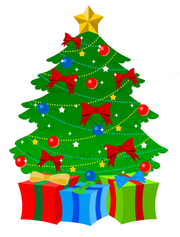 Cartoon Christmas Tree with Gifts PNG