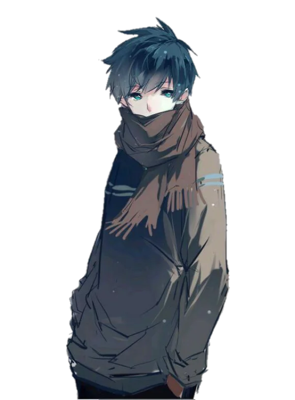 Anime Boy with Scarf and Winter Outfit PNG