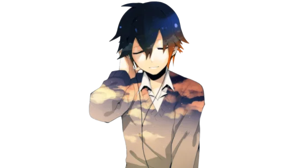 Dreamy Anime Character with Sky Overlay PNG