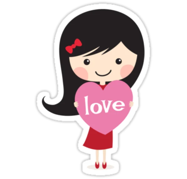 Cartoon Girl Holding Love Heart PNG