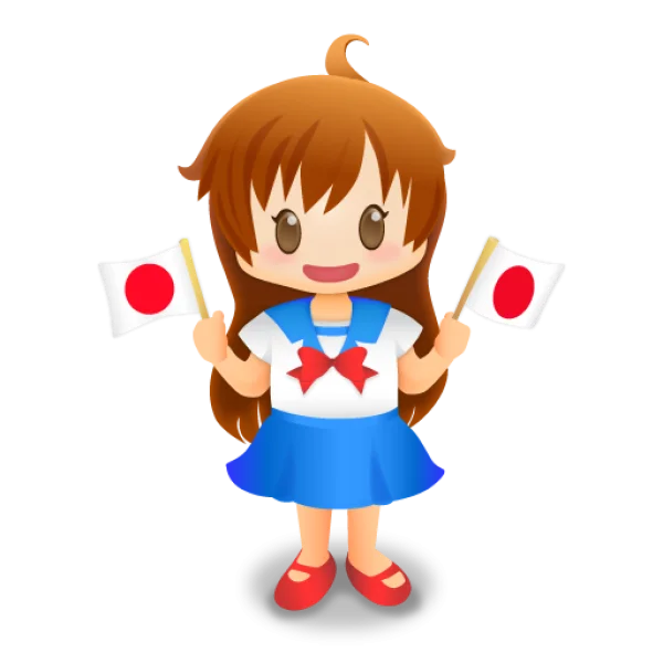Cute Anime Girl with Japanese Flags PNG Transparent Background