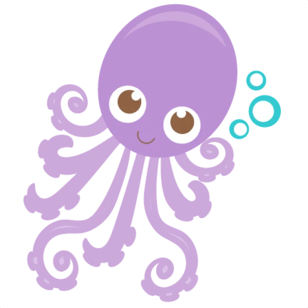 Cute Purple Octopus with Bubbles PNG Transparent Background