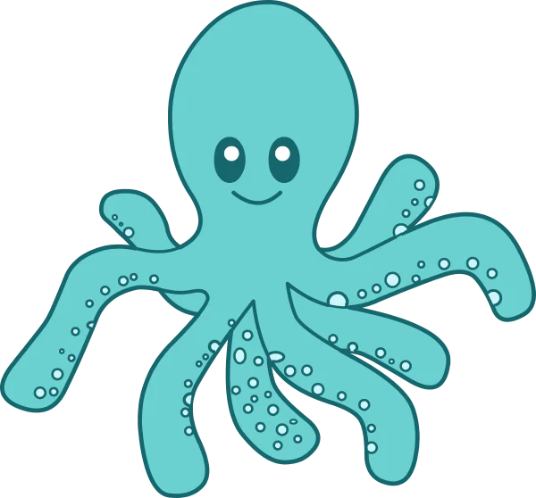 Cute Teal Octopus Cartoon PNG Transparent Background