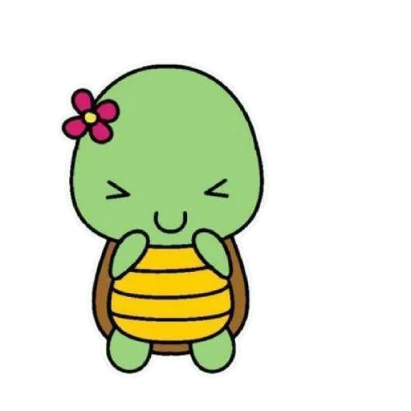 Cute Cartoon Turtle with Pink Flower PNG