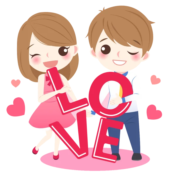 Cute Cartoon Couple Holding Love Letters PNG