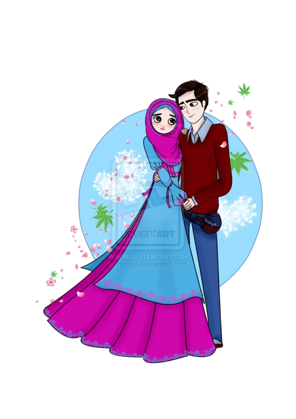 Cute Muslim Couple Illustration PNG Transparent Background