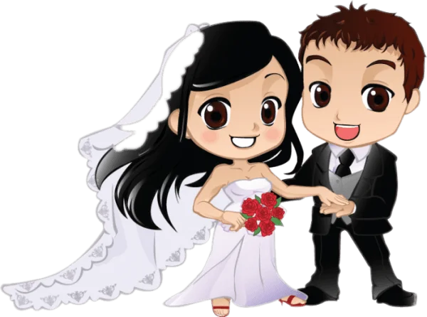 Cute Cartoon Wedding Couple PNG Transparent Background