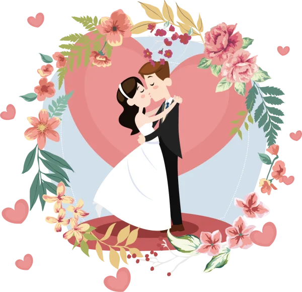 Romantic Wedding Couple Kissing Floral PNG