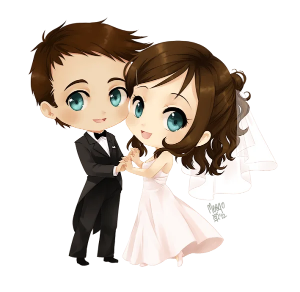 Cute Chibi Wedding Couple PNG Transparent Background