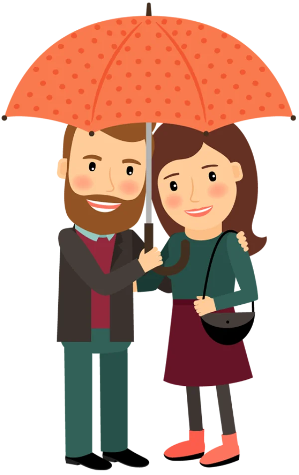 Cartoon Couple Under Orange Umbrella PNG Transparent