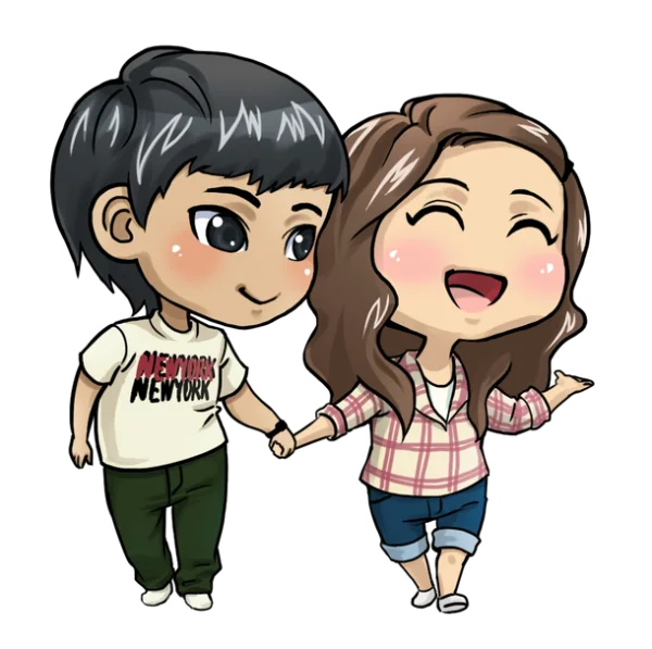 Chibi Couple Holding Hands PNG Transparent Background