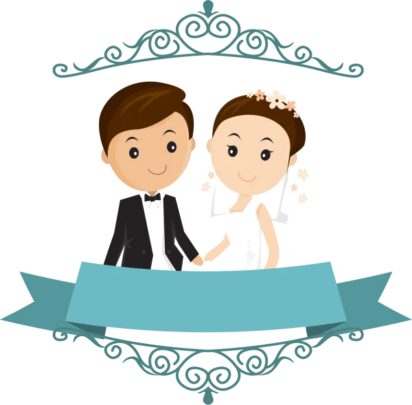 Cute Wedding Couple with Banner PNG