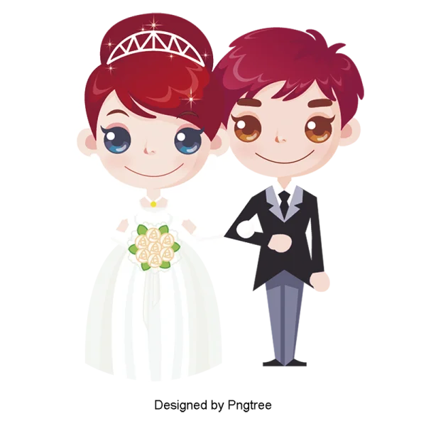Cute Cartoon Wedding Couple PNG