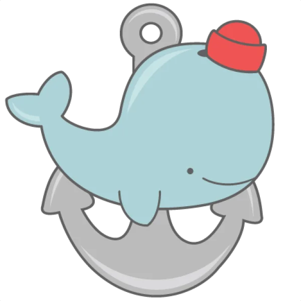 Cute Whale with Sailor Hat on Anchor PNG