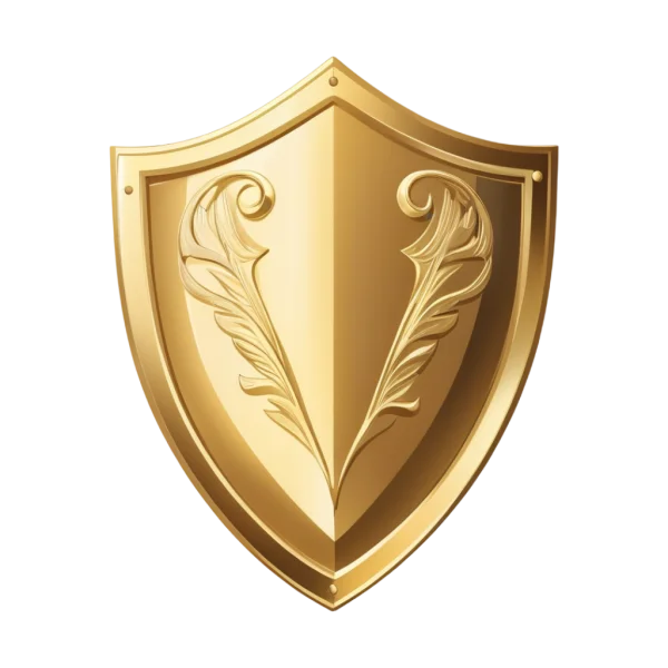 Golden Ornate Shield with Feather Design PNG