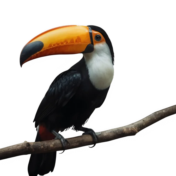Toco Toucan Perched on Branch PNG Transparent Background