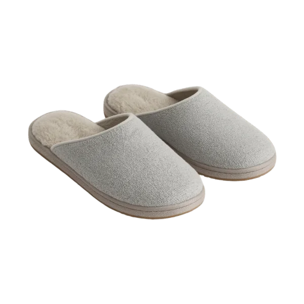 Pair of Grey Fuzzy Slippers PNG Transparent Background