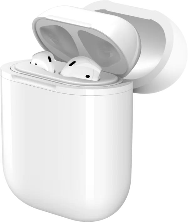 White Wireless Earbuds in Open Charging Case PNG