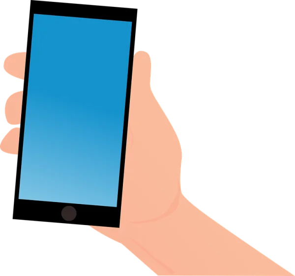 Hand Holding Smartphone with Blue Screen PNG