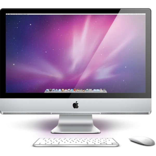iMac Computer with Keyboard and Mouse PNG Transparent