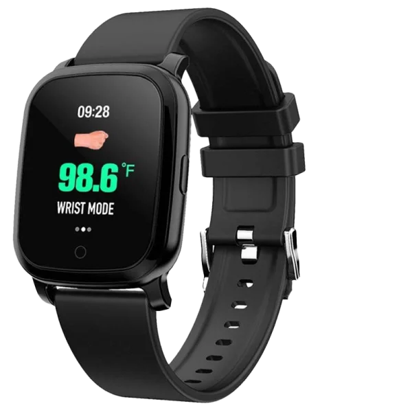 Black Smartwatch with Temperature Display PNG