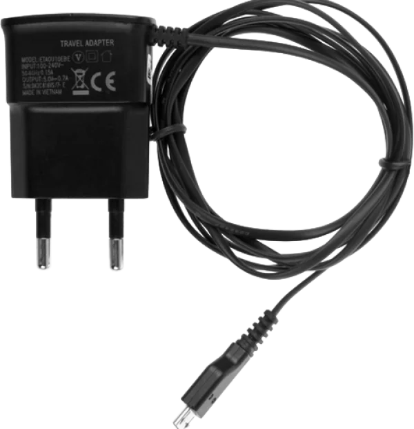 Black Travel Adapter with Micro USB Cable PNG Transparent