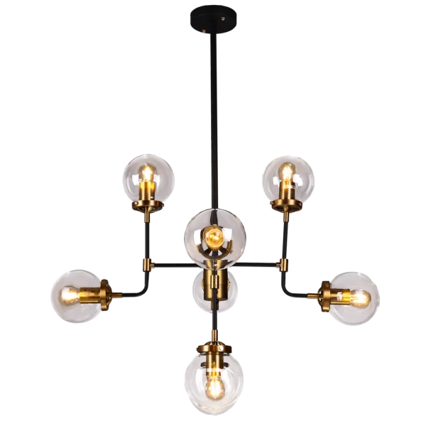 Modern Black and Brass Chandelier PNG Transparent Background