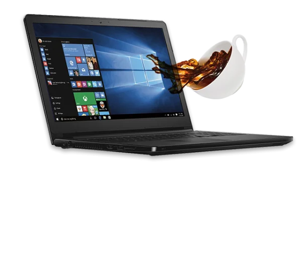 Laptop with Coffee Spilling Out Screen PNG Transparent