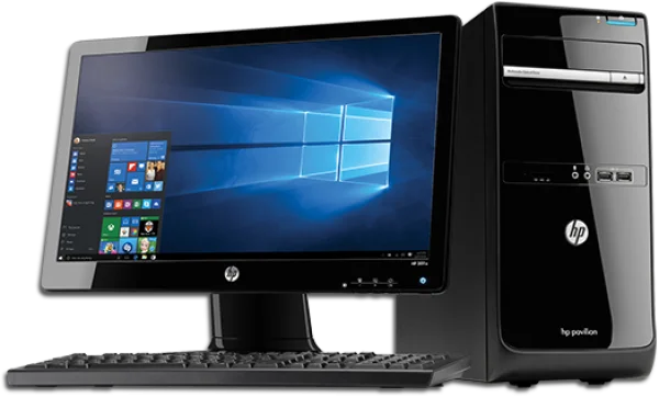 HP Desktop Computer with Monitor and Keyboard PNG