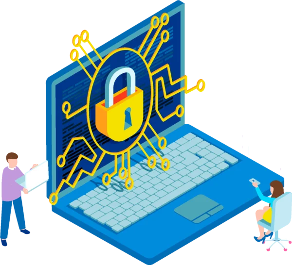 Isometric Cybersecurity Laptop PNG Transparent Background