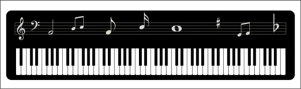 Piano Keyboard and Music Staff PNG