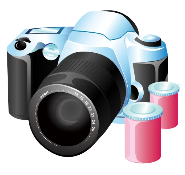 Digital Camera with Film Rolls PNG