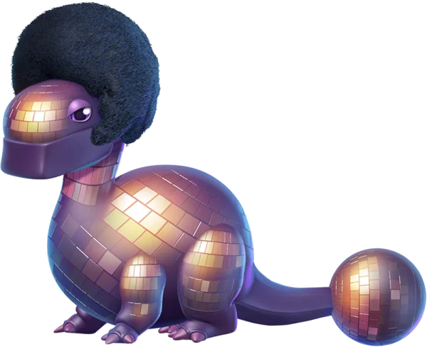 Purple Disco Dinosaur with Afro PNG Transparent