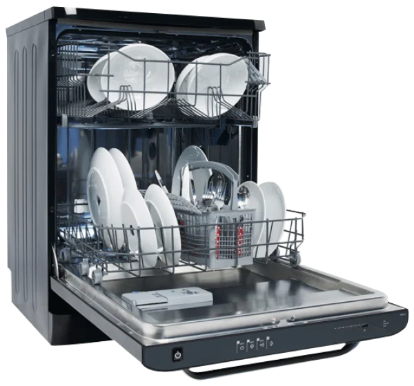 Open Dishwasher with Clean Dishes PNG Transparent Background