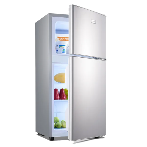Silver Two-Door Refrigerator PNG Transparent Background