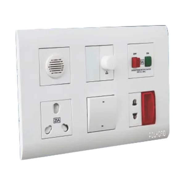 Electrical Switchboard with Various Switches and Sockets PNG