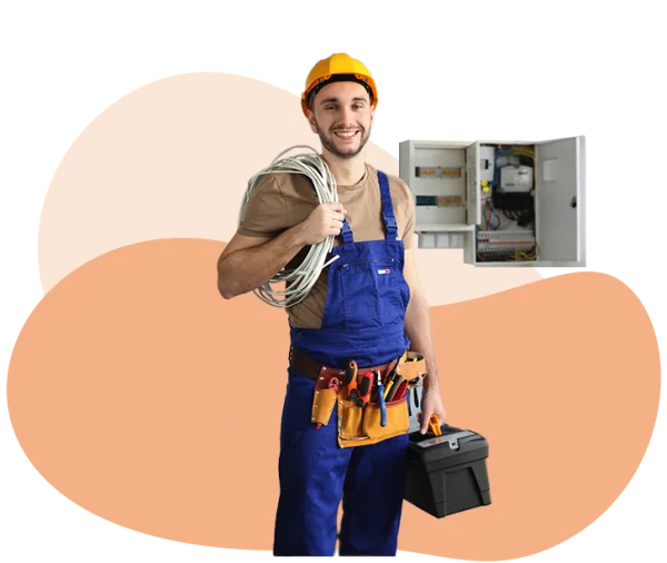 Smiling Electrician with Tools and Wires PNG Transparent Background
