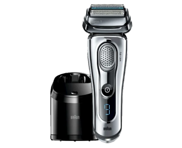 Braun Series 9 Electric Shaver and Charging Station PNG