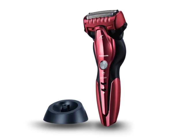 Red Panasonic Electric Shaver and Charging Dock PNG Transparent Background
