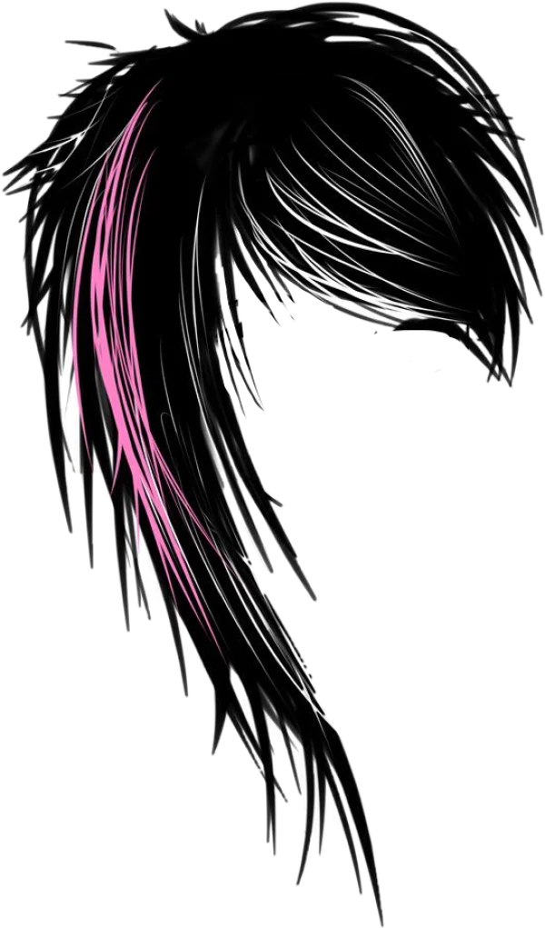 Spiky Black Emo Hair with Pink Streaks PNG