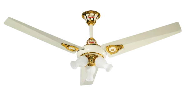White and Gold Ceiling Fan with Lights PNG