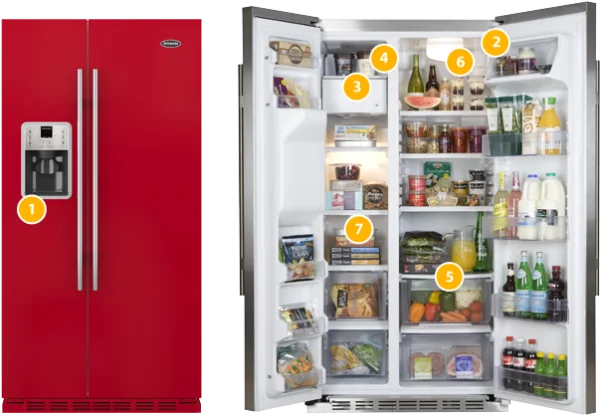 Red Side-by-Side Refrigerator PNG Transparent Background